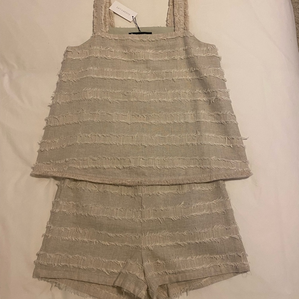 Sugar + Lips Textured Beige 2-Piece Set